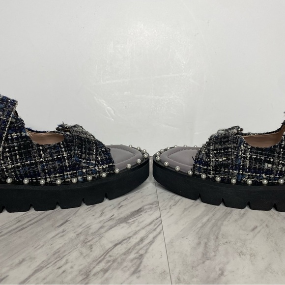 New! Stuart Weitzman Zoe Lift Embellished Tweed Sandal 8 1/2 B - Picture 5 of 14